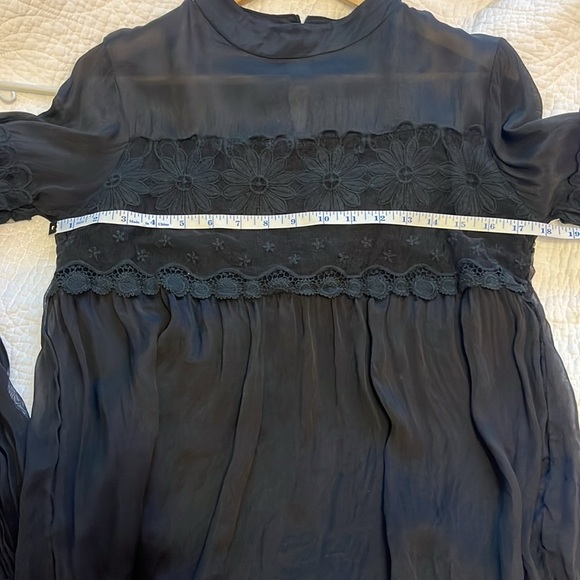 Via Signoria Italy Silk Lace Long Sleeve Black Blouse Sz Medium Whimsigoth Boho - Picture 4 of 7
